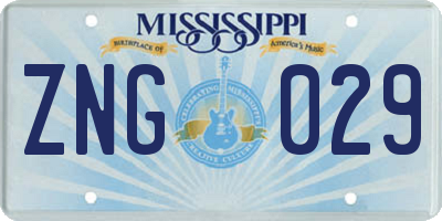 MS license plate ZNG029