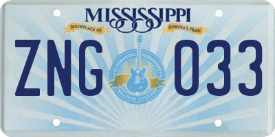 MS license plate ZNG033