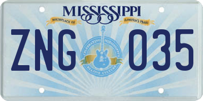 MS license plate ZNG035