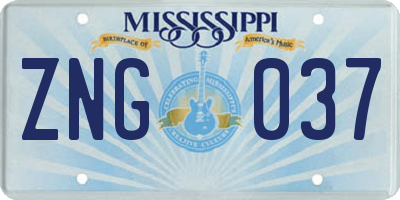 MS license plate ZNG037