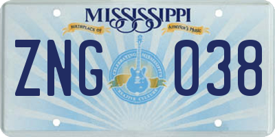 MS license plate ZNG038