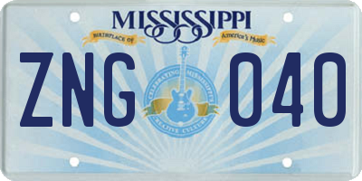 MS license plate ZNG040