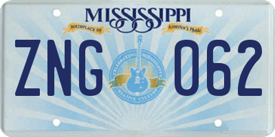 MS license plate ZNG062