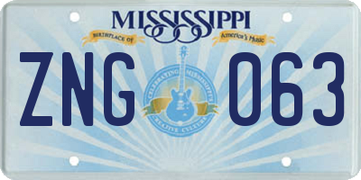 MS license plate ZNG063