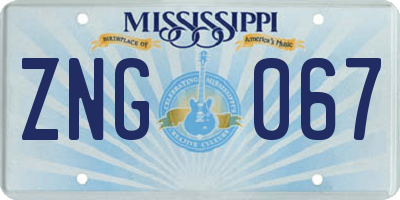 MS license plate ZNG067