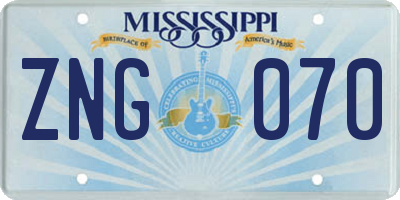 MS license plate ZNG070