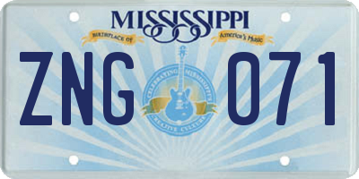 MS license plate ZNG071