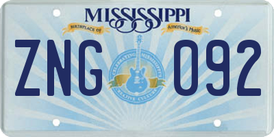 MS license plate ZNG092