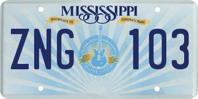MS license plate ZNG103