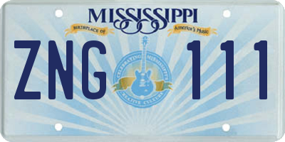 MS license plate ZNG111