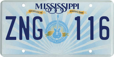 MS license plate ZNG116