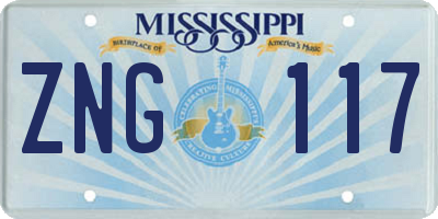 MS license plate ZNG117
