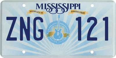MS license plate ZNG121