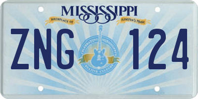 MS license plate ZNG124