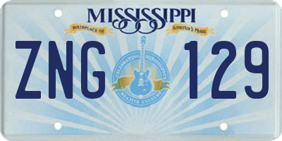 MS license plate ZNG129