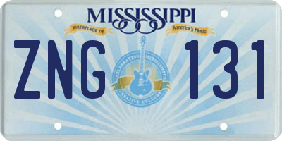 MS license plate ZNG131