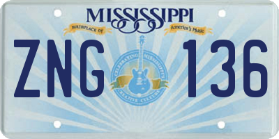 MS license plate ZNG136