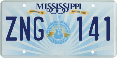 MS license plate ZNG141