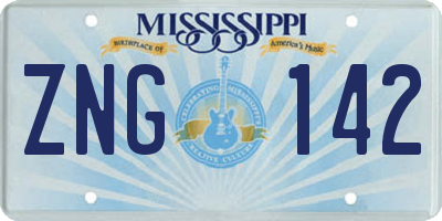 MS license plate ZNG142