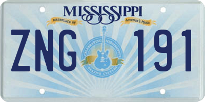 MS license plate ZNG191