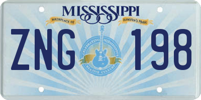 MS license plate ZNG198