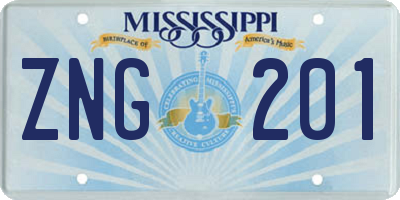 MS license plate ZNG201