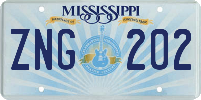MS license plate ZNG202