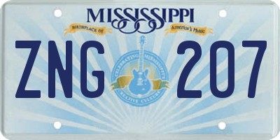 MS license plate ZNG207