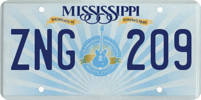 MS license plate ZNG209