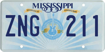 MS license plate ZNG211