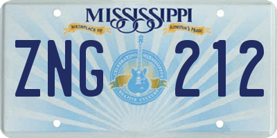 MS license plate ZNG212