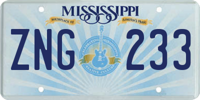 MS license plate ZNG233