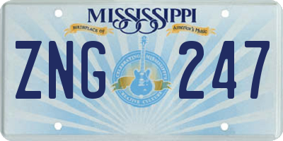 MS license plate ZNG247