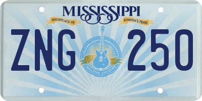 MS license plate ZNG250