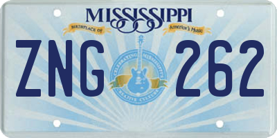 MS license plate ZNG262