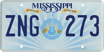 MS license plate ZNG273