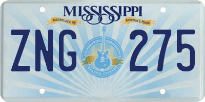 MS license plate ZNG275