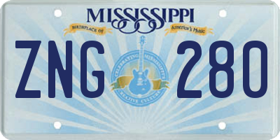 MS license plate ZNG280