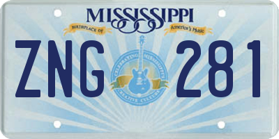 MS license plate ZNG281