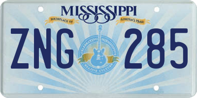 MS license plate ZNG285