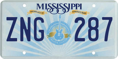 MS license plate ZNG287