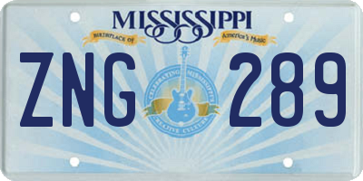 MS license plate ZNG289