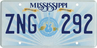 MS license plate ZNG292