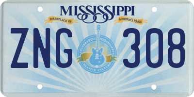 MS license plate ZNG308