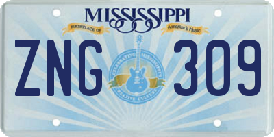 MS license plate ZNG309