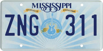 MS license plate ZNG311