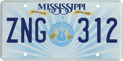 MS license plate ZNG312