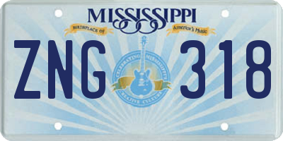 MS license plate ZNG318