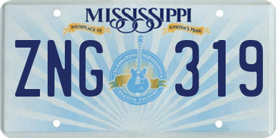 MS license plate ZNG319