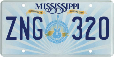 MS license plate ZNG320